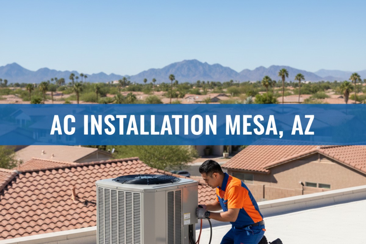 Discount AC & Refrigeration technician brazing copper lines with nitrogen purge on a Mesa Arizona rooftop during a reliable AC installation.