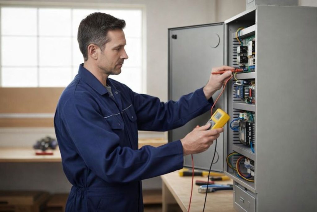 Professional HVAC technician inspecting a gas furnace burner and heat exchanger for safety in a Peoria, AZ home.