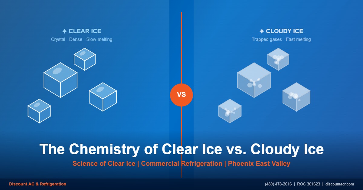 Commercial ice machine producing crystal-clear ice cubes inside a restaurant kitchen in Gilbert Arizona