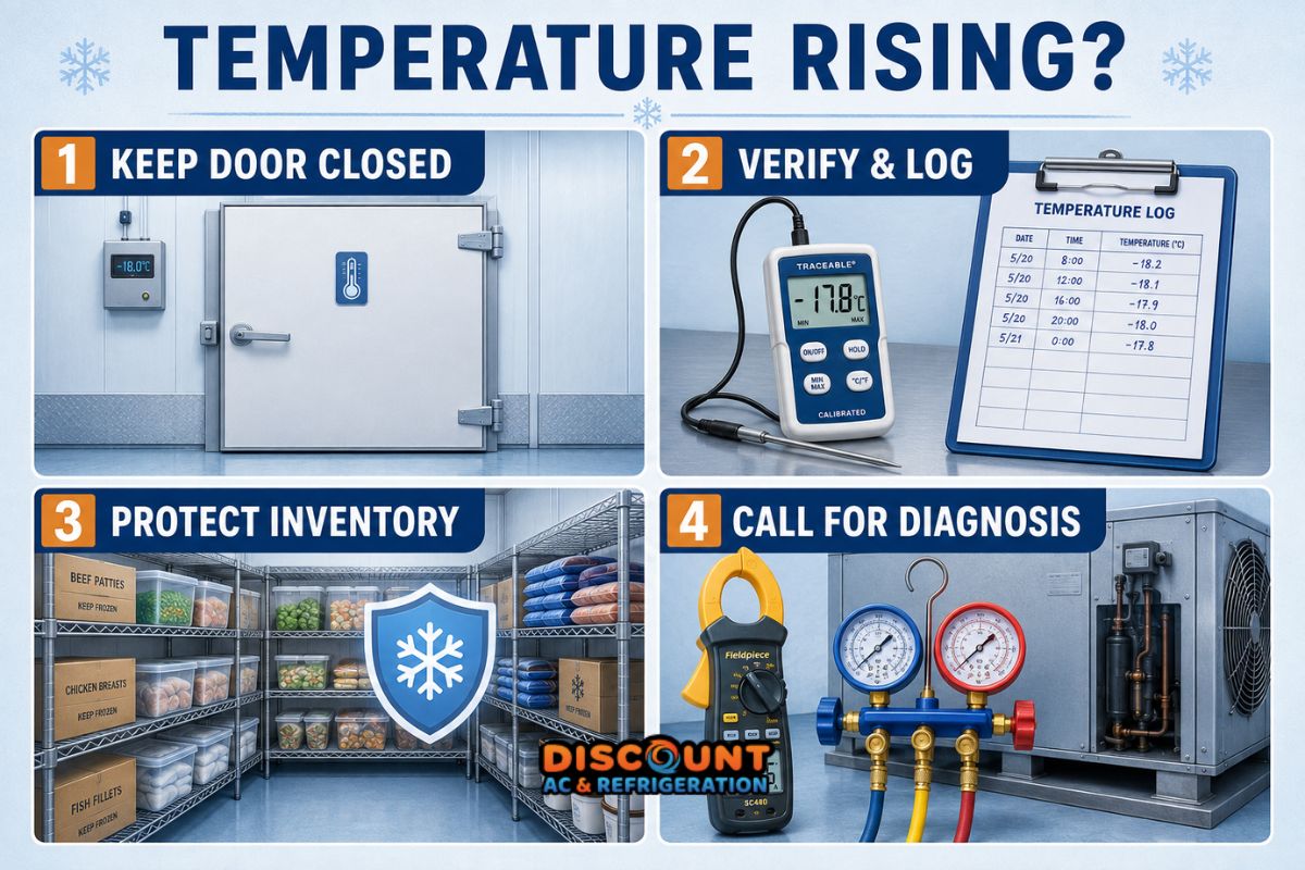 Technician checklist for diagnosing a walk-in freezer with rising temperature