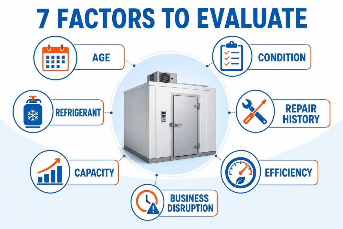 Seven factors for evaluating walk-in cooler repair versus replacement