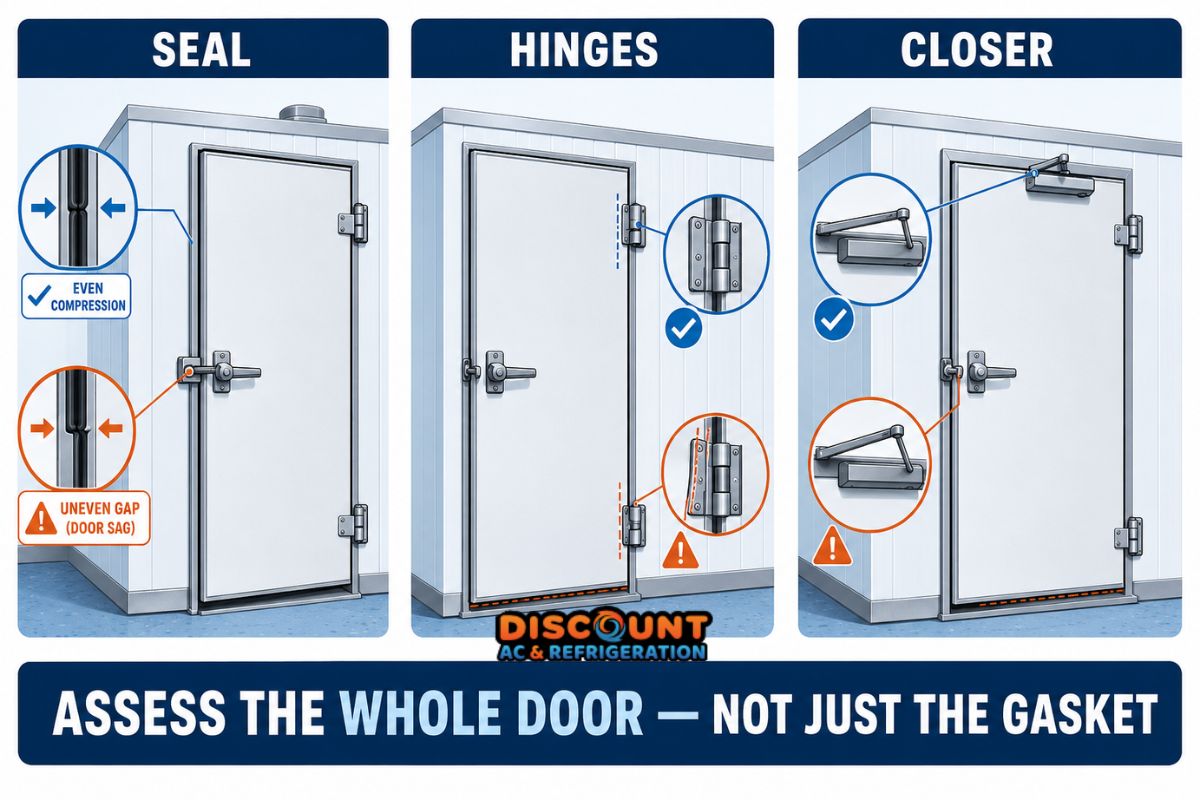 Walk-in cooler seal hinge and closer assessment diagram