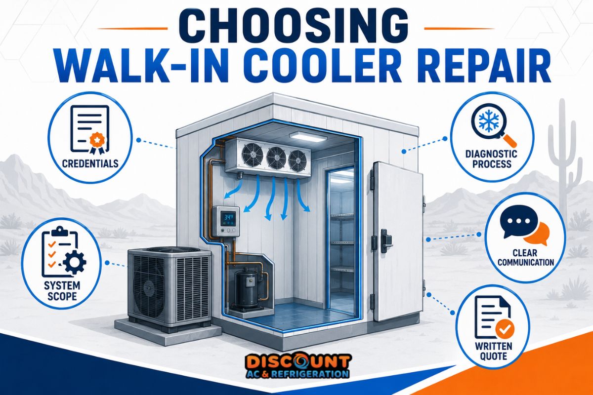 Five criteria for choosing walk-in cooler repair near Queen Creek AZ