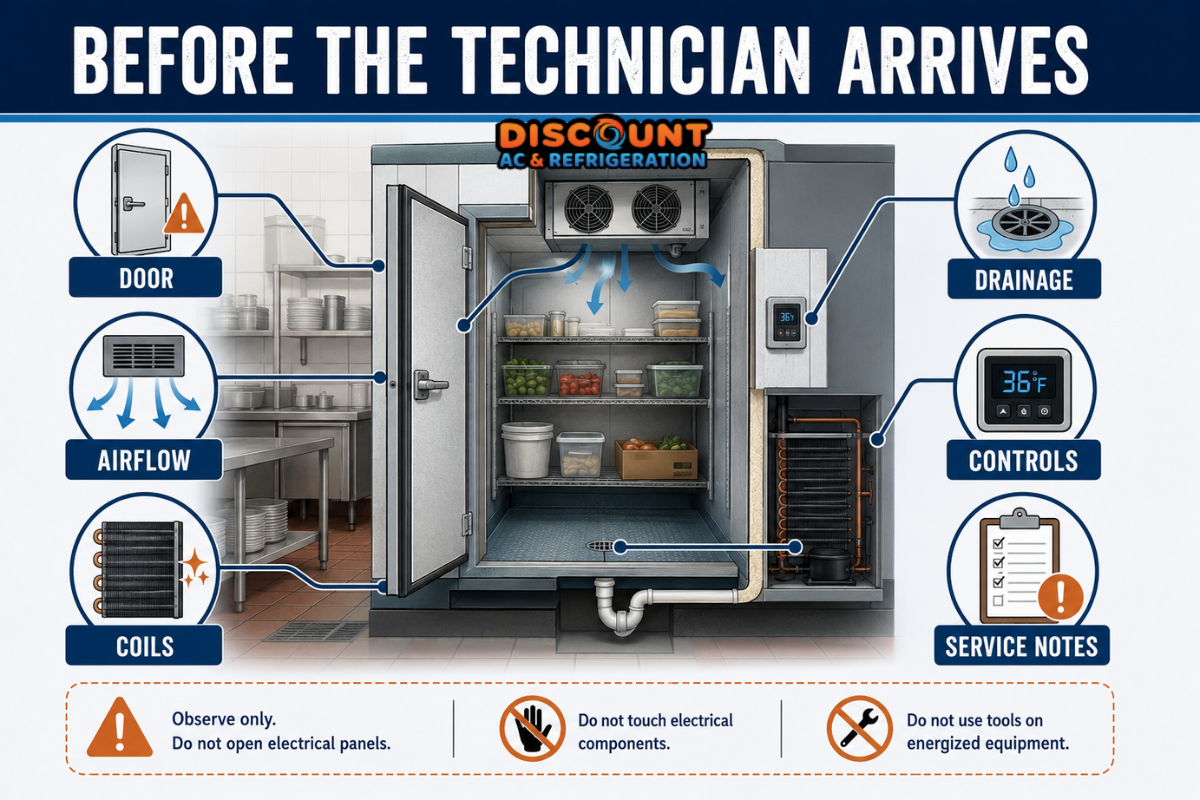 Safe observations restaurant staff can make before a walk-in fridge technician arrives