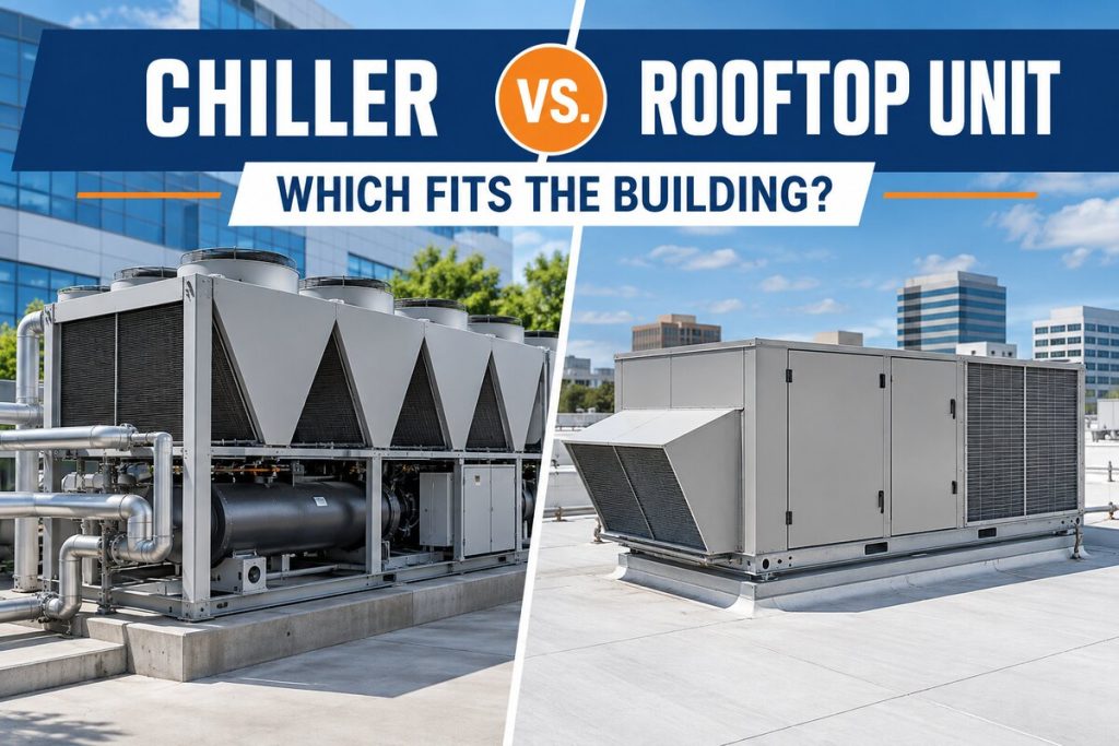 Commercial chiller and rooftop HVAC unit comparison for building cooling