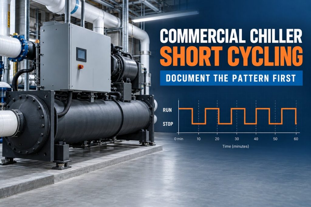 Commercial chiller short cycling with repeated start and stop pattern