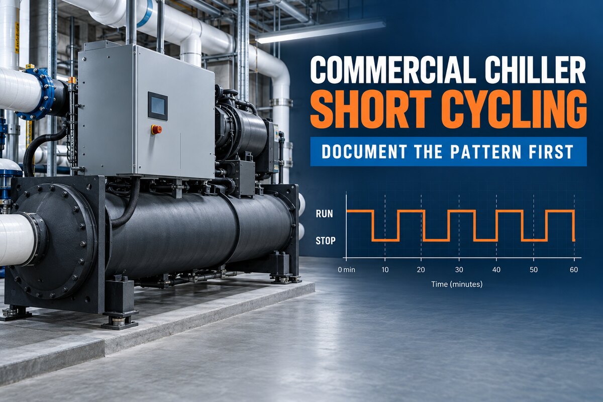Commercial chiller short cycling with repeated start and stop pattern