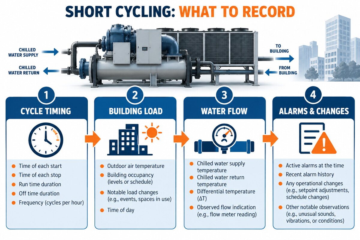 Timeline checklist for documenting commercial chiller short cycling patterns