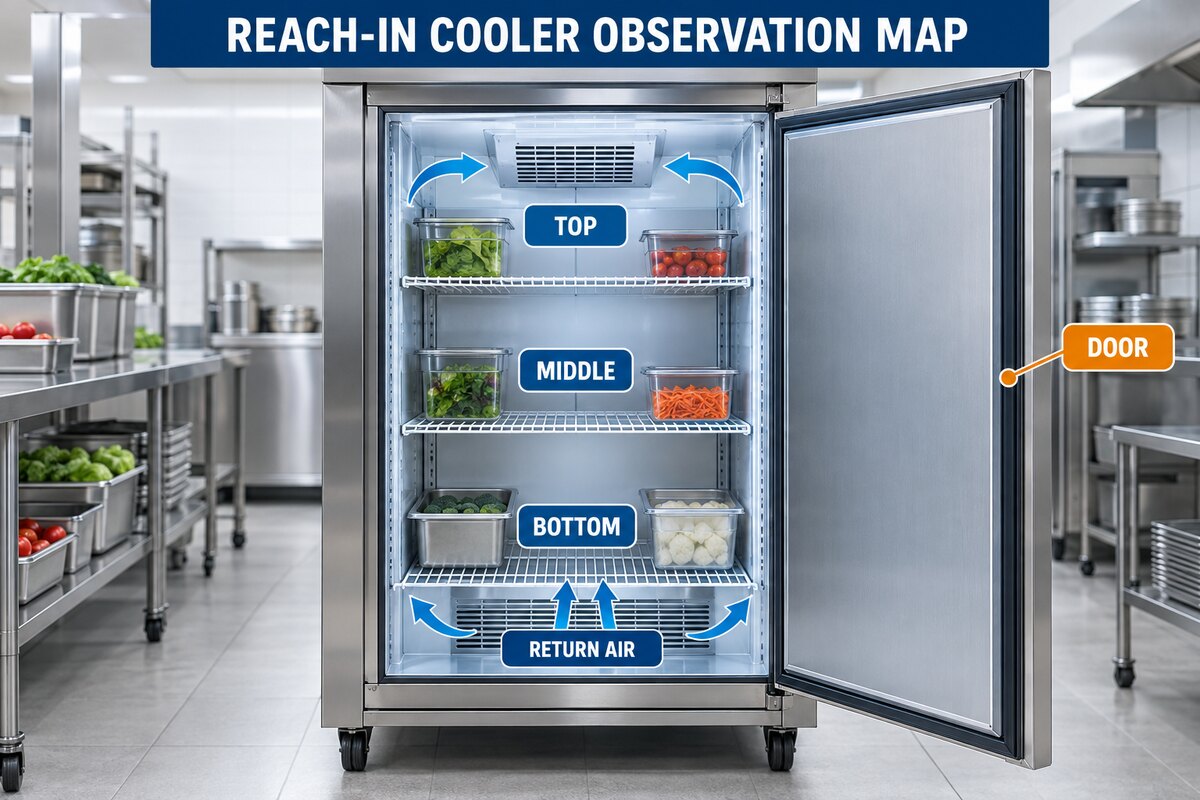 Checklist for staff documenting reach-in cooler temperature problems