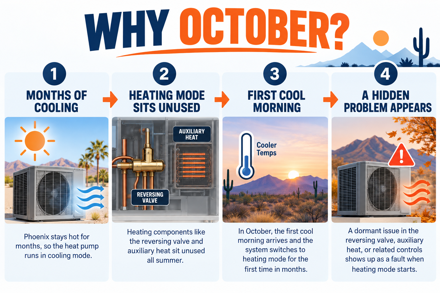 Timeline explaining why Phoenix heat pump problems appear in October